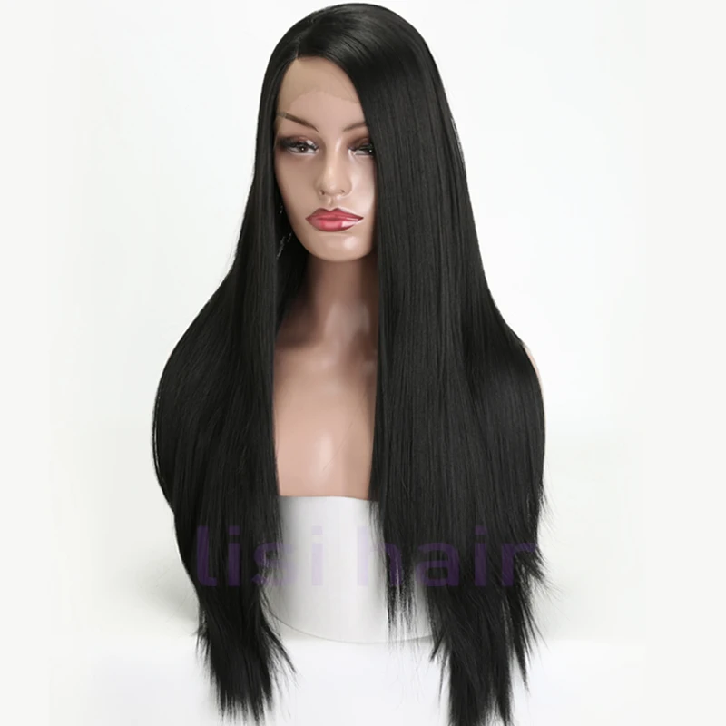 LISI HAIR 26 inches black golden Cyan Pink long Straight Synthetic Front Lace Wigs For Black Women African American hair LISI HAIR 26 inches black golden Cyan Pink long Straight Synthetic Front Lace Wigs For Black Women African American hair