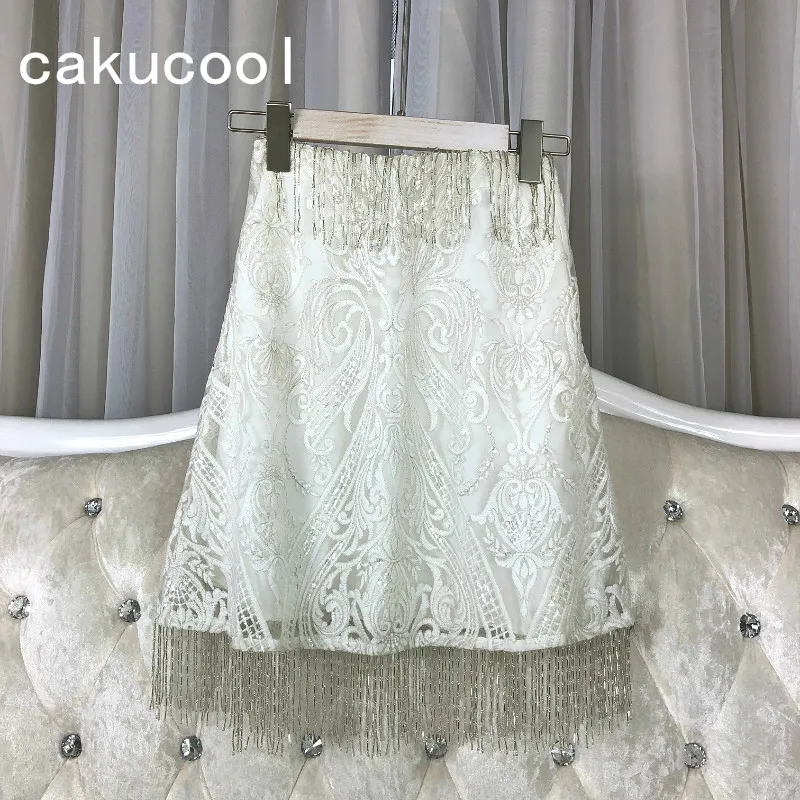 Cakucool Для женщин сезон: весна–лето Бисер Ленточки Юбки формы А блестками вышивкой