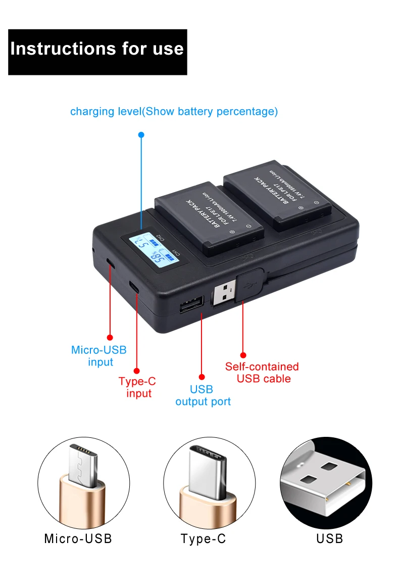 Palo LP-E17 LPE17 USB LCD Dual Charger Battery Charger For Canon EOS M3 750D 760D T6i T6s 8000D Kiss X8i Camera