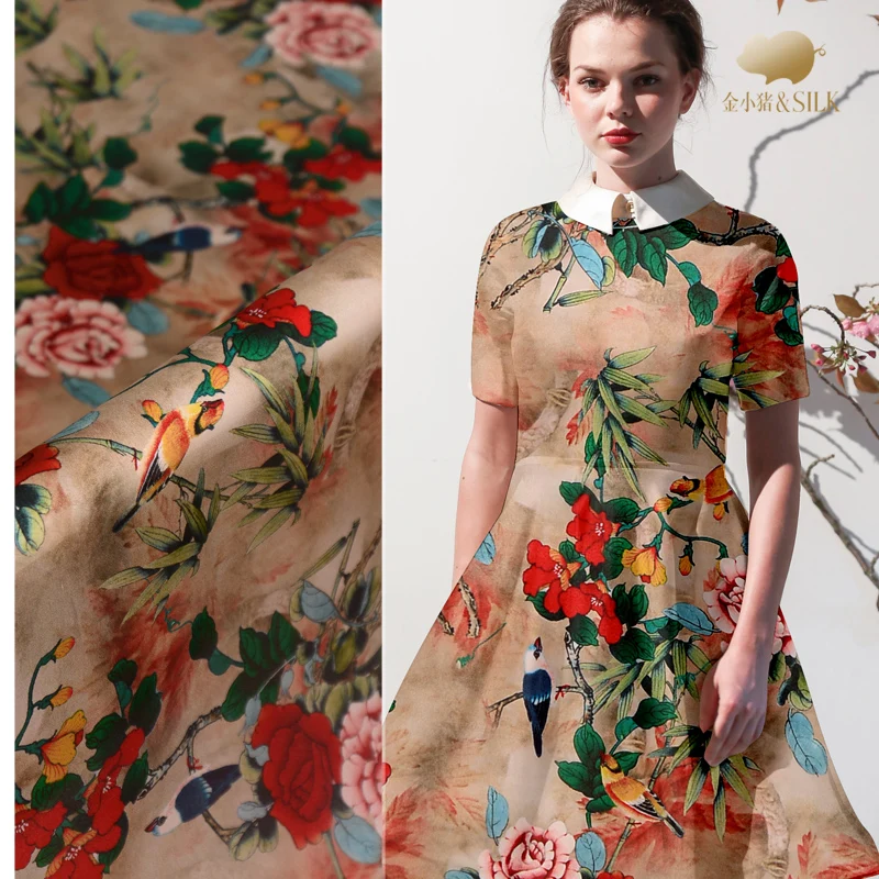 

Digital printing silk organza satin fabric crisp smooth and delicate shirt dress silk fabric satin wholesale silk cloth
