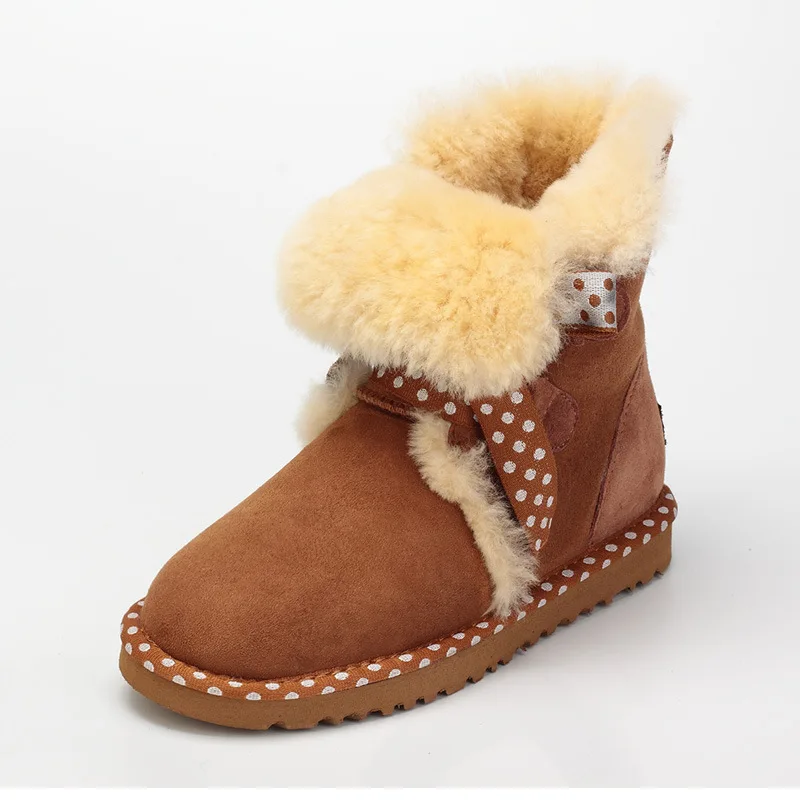 UVWP/модные женские зимние ботинки наивысшего качества; зимние ботинки из натуральной овечьей кожи; натуральный мех; теплая шерстяная женская обувь - Цвет: Chestnut