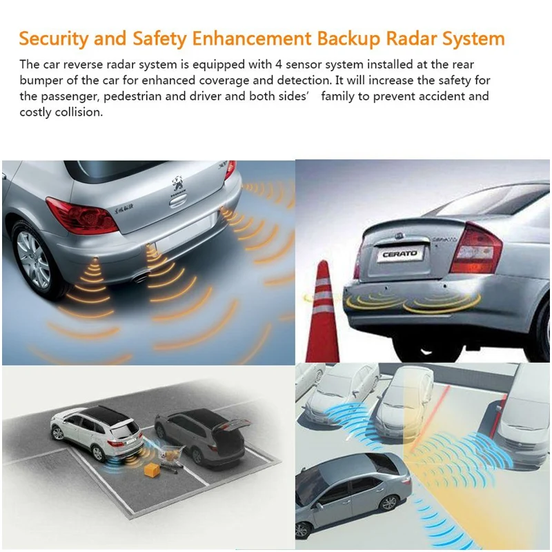 GSPSCN 2.5M Range Car Parking 4 Sensors Reverse Backup Rear Volume Warning Radar System Kit Sound Alarm with LED Display