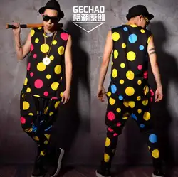 Горячая 2019 Новая мужская одежда цвета в горошек хип-хоп Свободный жилет мужские костюмы ночные клубы бары мужские певцы DJ DS Veats костюмы