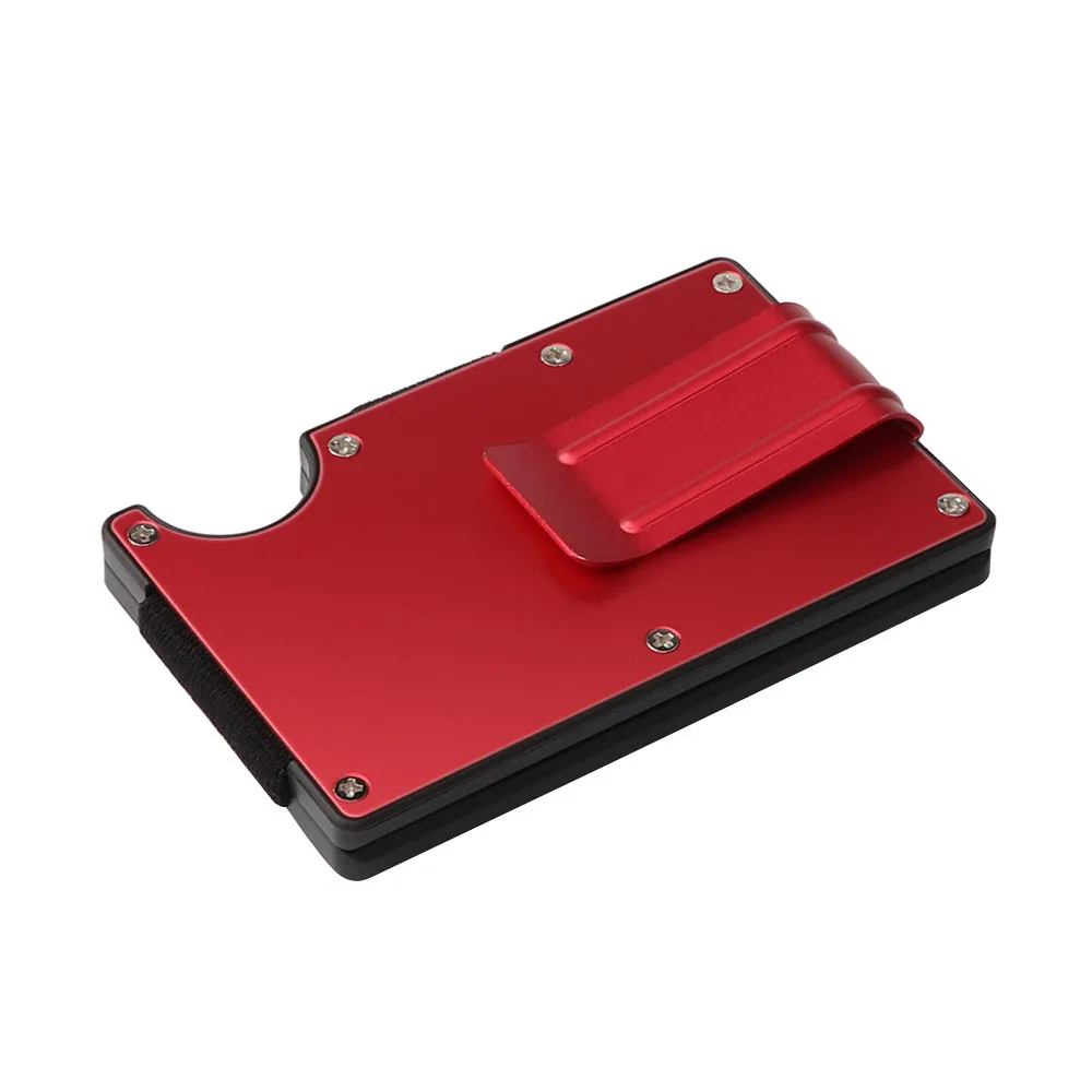 Металлический Мини зажим для денег, брендовый Модный черный держатель для кредитных карт, ID, с RFID, анти-главный кошелек, Мужской многофункциональный кошелек - Цвет: Красный