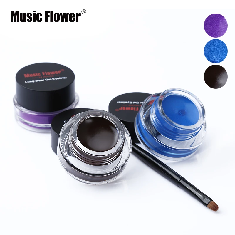 Music Flower Brand Eye Makeup 2 in 1 Brown + Black+Blue Gel Eyeliner Makeup Water-proof Natural Cream Eye Liner Set With Brushes Music Flower Brand Eye Makeup 2 in 1 Brown + Black+Blue Gel Eyeliner Makeup Water-proof Natural Cream Eye Liner Set With Brushes