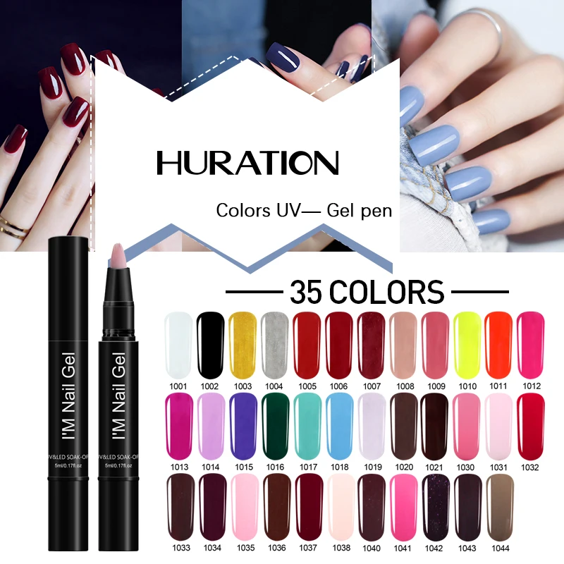 

Huration Nail Pen 35 Colors Manicure Candy Armor Pen Art Brush Candy Gel Varnish Soak Off UV LED Semi Permanent Gel Nail Polish