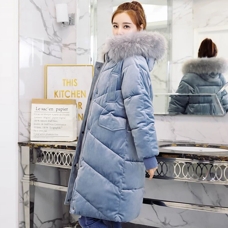 Femelle Manteau Neige Femmes Coton De Bas Vers Velours Veste Ciel coffee pu Chaud Grand Longue Mujer Col Noir rose Le Nouveau Fourrure Survêtement Épais D'hiver 2018 Parkas dTXqZwxzz