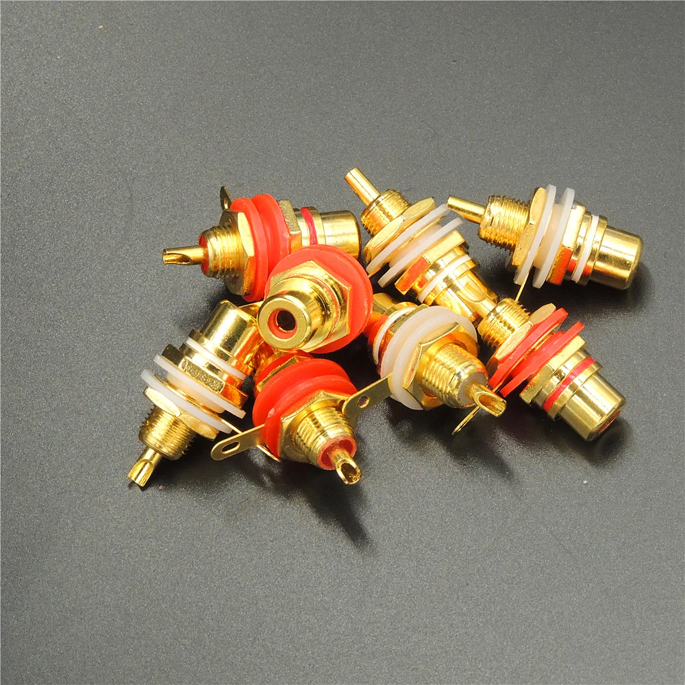 10pcs Gold Plated Copper RCA Female Phono Jack Panel Mount Chassis AMP Connector 