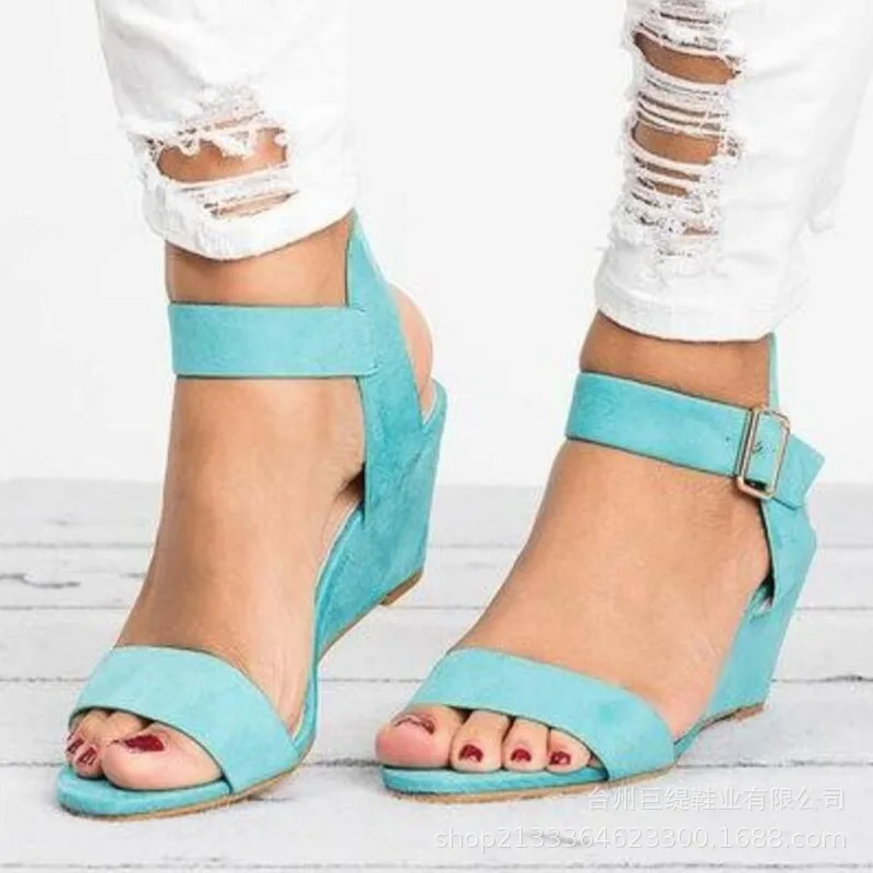

Hot Summer 2019 New Fashion Sexy Women Sandals High Heels Wedge Casual Basic Platform Shoes Woman Buckle Strap Plus Size 34-43