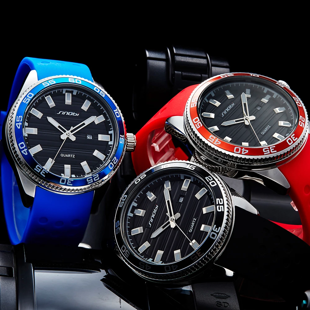 SINOBI 316 Stainless Steel Men's Sports Watches Luxury Brand Silicone Waterproof Men Military Watch