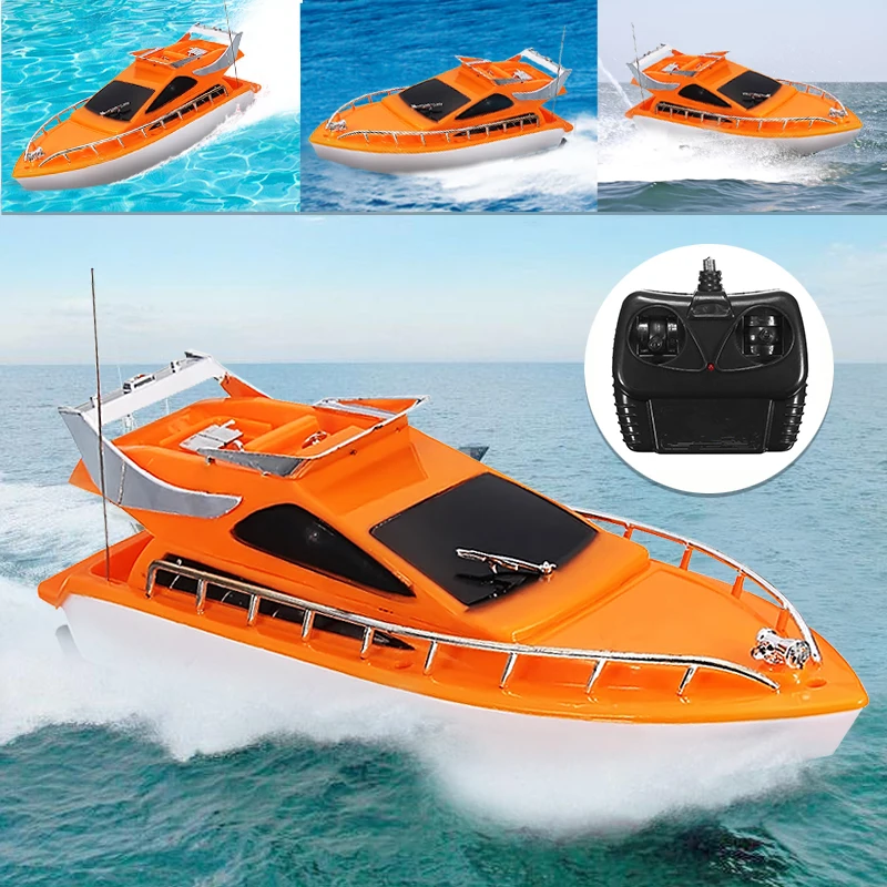 

abay 2019 hot Orange Mini RC Boats Plastic Electric Remote Control Speed Boat Kid Toy FB-55
