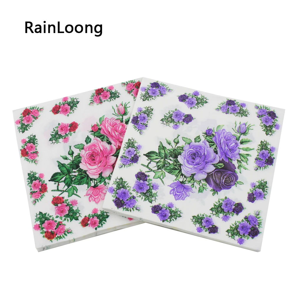[RainLoong] Pink Rose Paper Napkins Floral Festive & Party Tissue