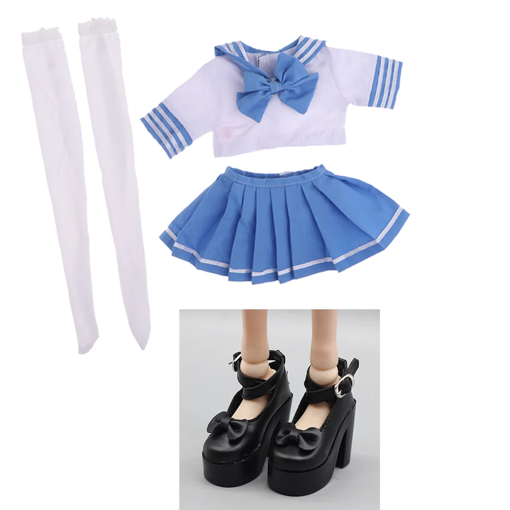 Cute 1/3 BJD Doll School Uniform Outfits - Tops Skirt Shoes and Stocking For Night Lolita BJD Fashion Girl Doll Full Set