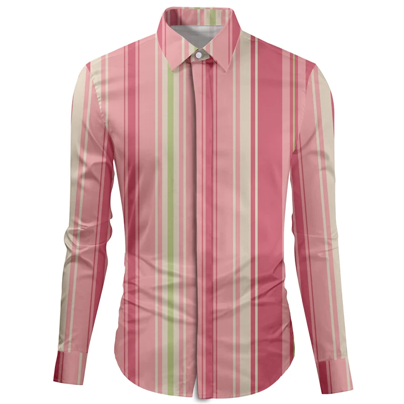 Cloudstyle Европа и США Для мужчин 2018 зимние вечерние chemise homme в полоску розовая рубашка с отложным воротником плюс Размеры
