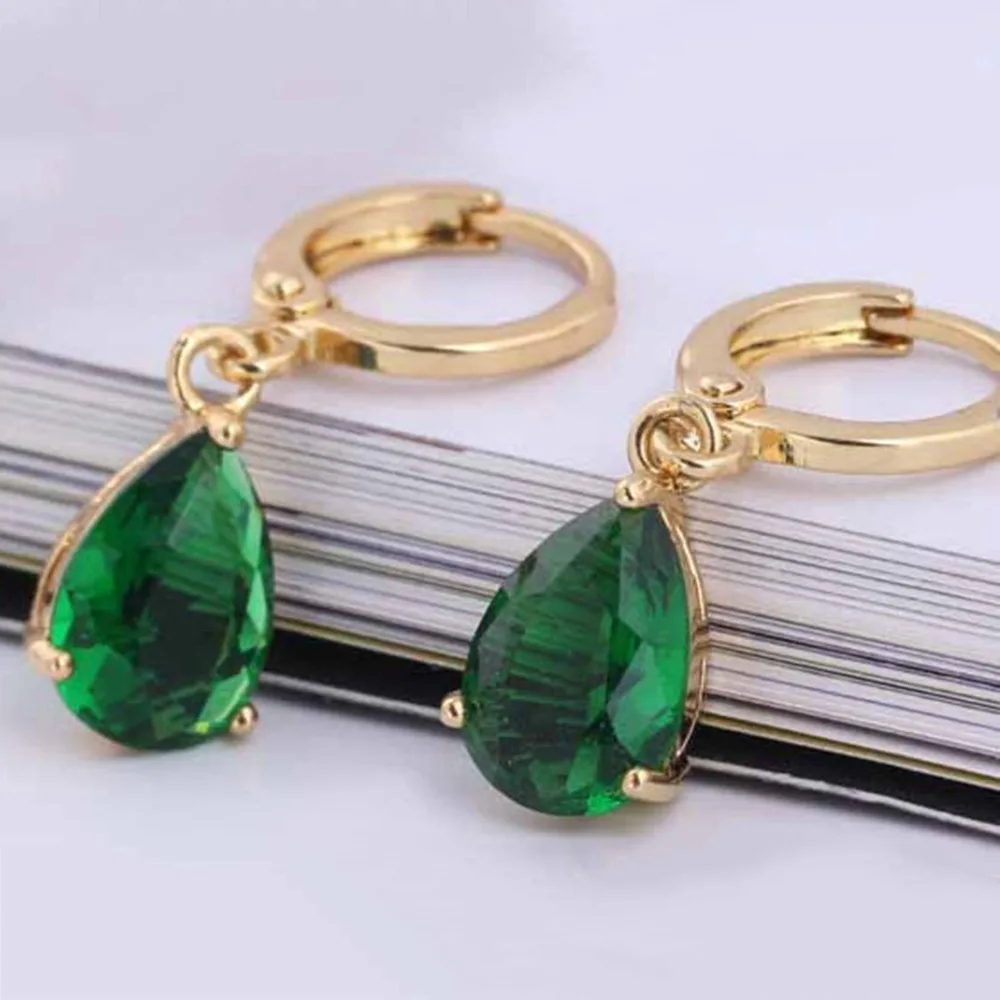Роскошные женщины 18 К золото emstone PendantEarrings клипсы ну вечеринку свободного покроя