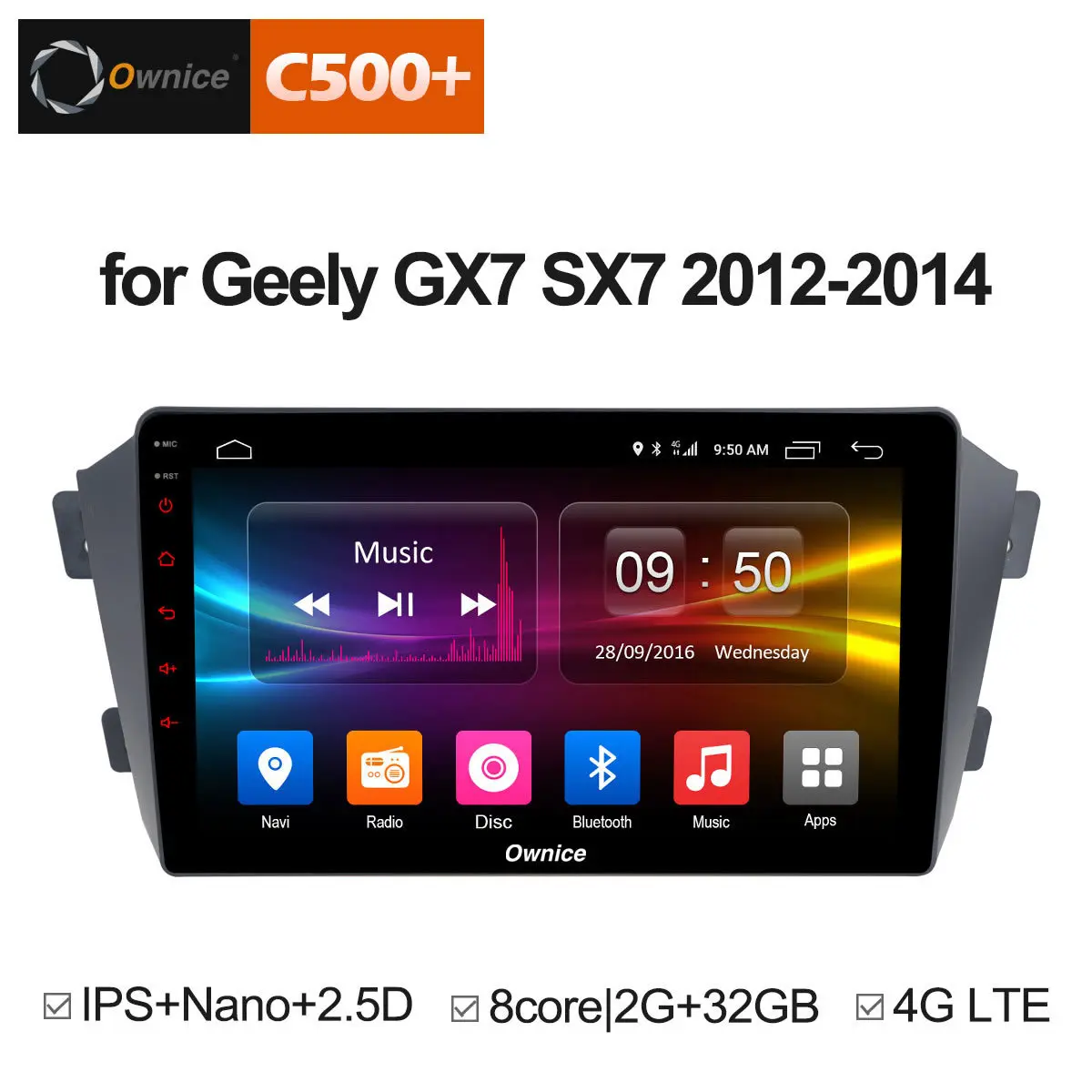 Ownice C500 + G10 Android 8,1 dvd-плеер для Geely GX7 SX7 2012 2013 2014 Радио Стерео gps навигации 2G RAM 8 Core 4G LTE