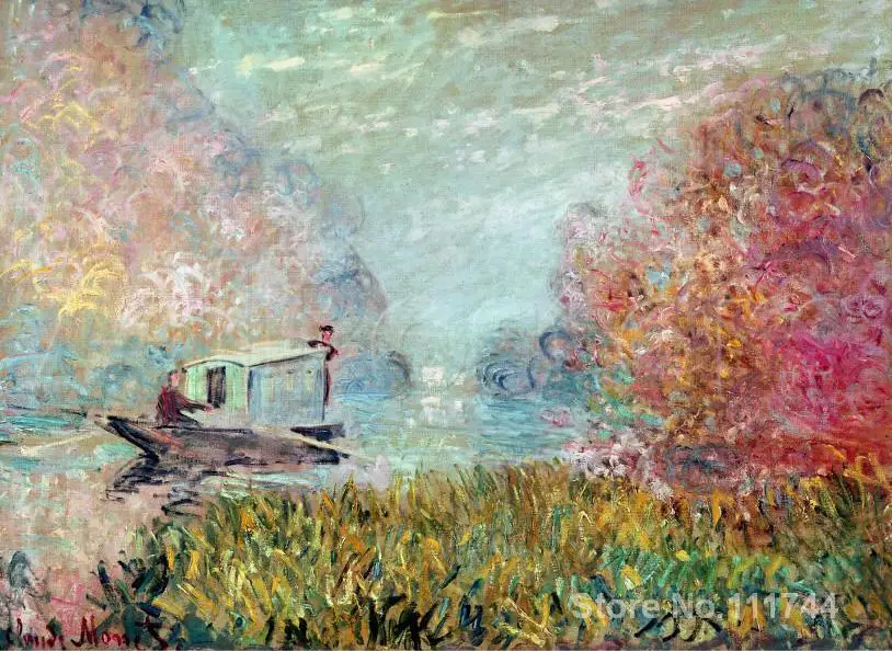 AHOMY Claude Monet Art Oil Paintings Fishing Boat Messenger Bag Small Travel School Sling Bag Crossbody Bag