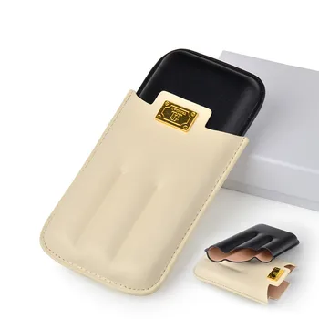 

High-end Gadget Excellent Leather White+Black Portable Cigar Case Holder Travel 3 Tube W/ Gift Box