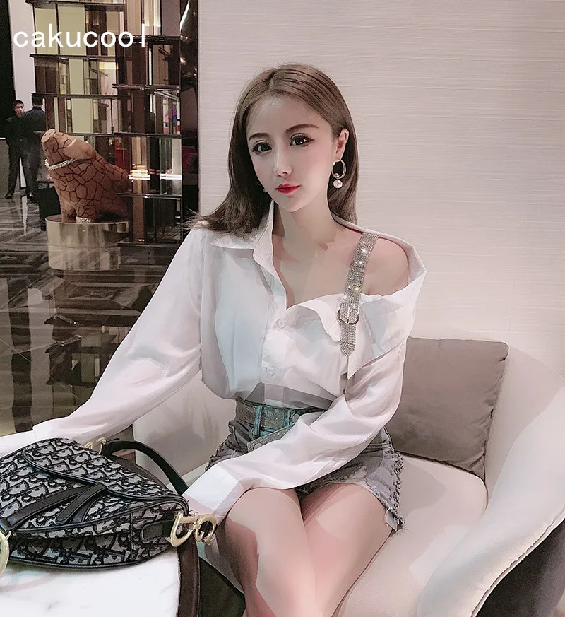 Пикантная Весенняя блузка Cakucool 2019 женская рубашка с длинным рукавом и открытыми