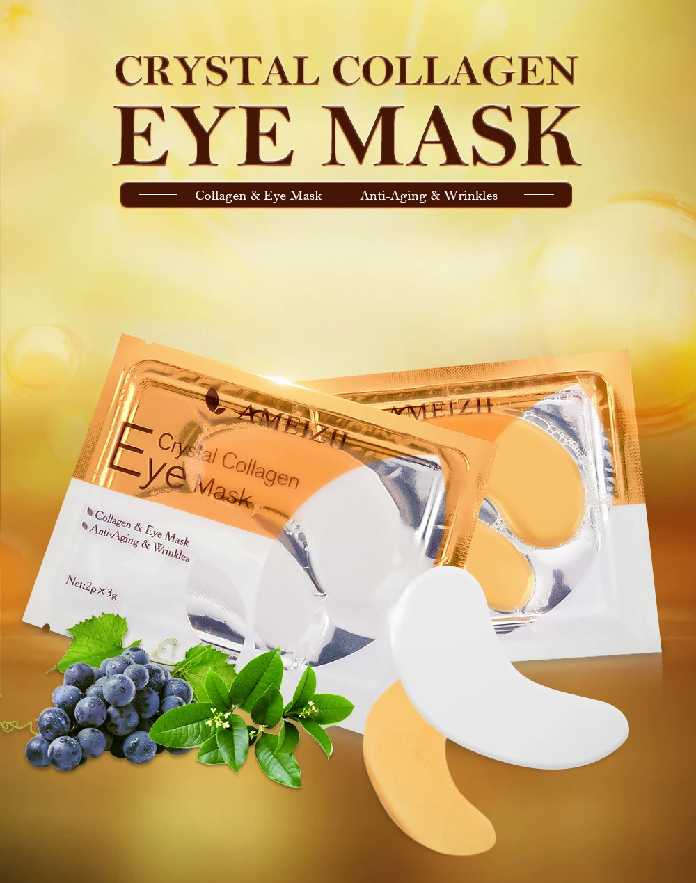 Ameizii 10 шт. 5 упаковок 24 к золотистый гель маски для глаз коллаген для ухода за кожей патчи для глаз подушечки против морщин Удаление темных кругов лечение глаз