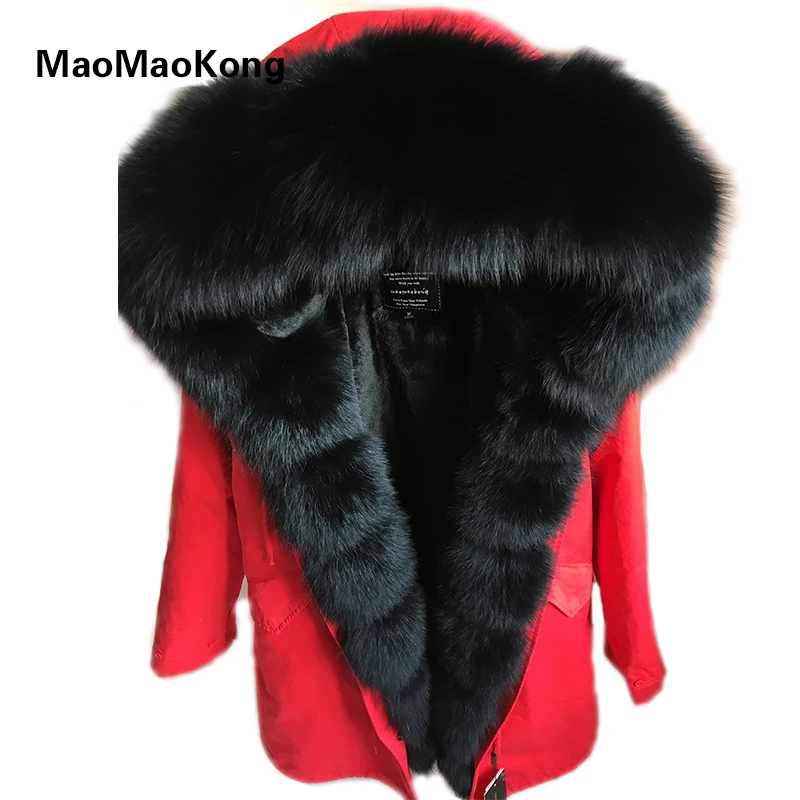 

MaoMaoKong 2018 New Real Raccoon Fur Parka natural fox collar winter jacket coat hot
