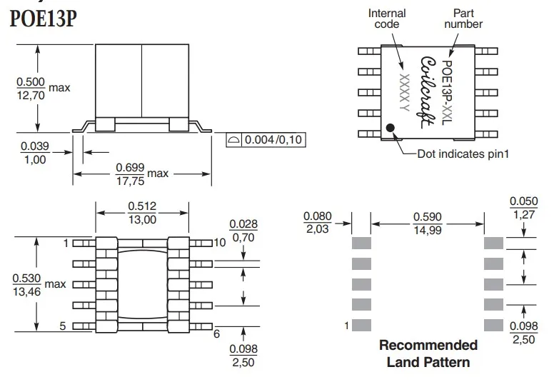 POE12V replaces POE13P-12LD SMD 13W DC 36-72V to 12V 1.1A 127UH flyback power transformer 2