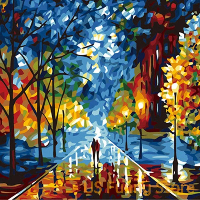 Romantic Night Theme Painting By Numbers DIY Oil Painting Amateur oil