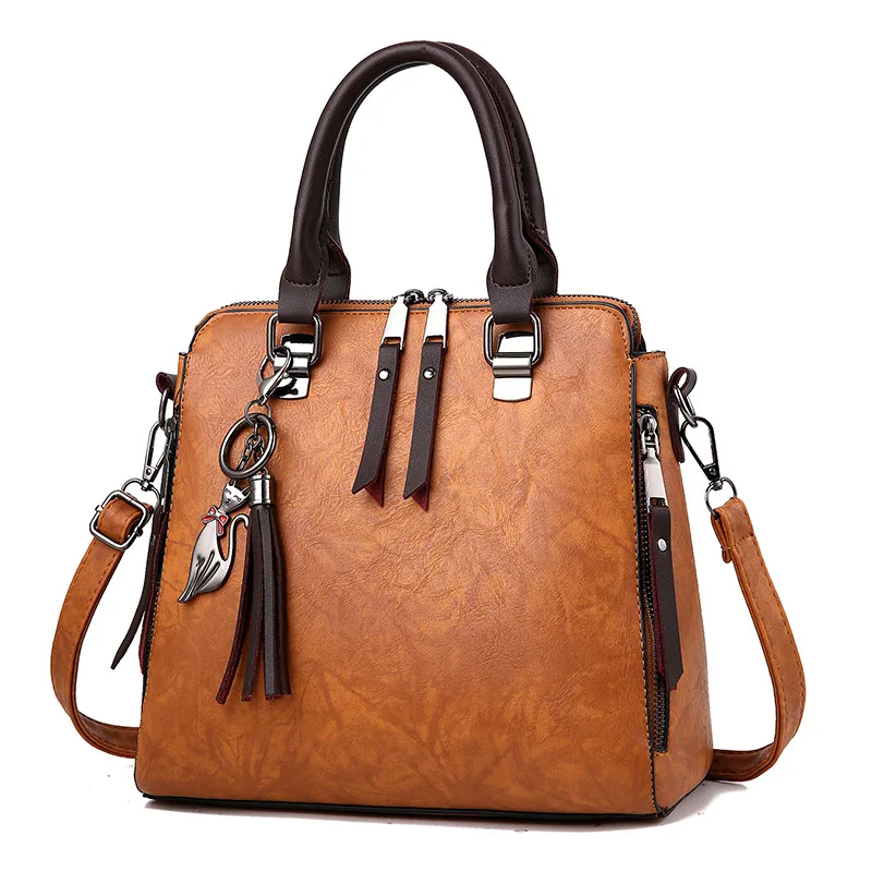 Модная женская сумка на плечо с кисточкой, Высококачественная кожаная женская сумка через плечо, сумка-мессенджер, женская сумка-тоут, женская сумка - Цвет: Khaki