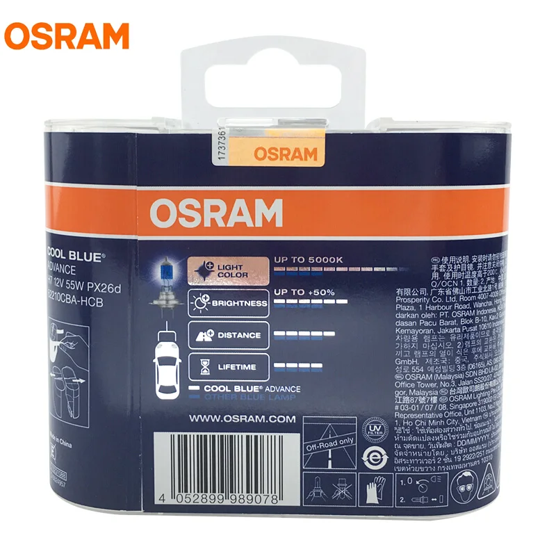 OSRAM H7 12 В 55 Вт 5000 К 62210CBA PX26d холодный синий ADVANCE ксенон галогеновой лампой фары
