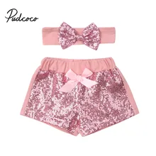 Pudcoco/милые летние вечерние шорты с бантом для новорожденных девочек; брюки с блестками; 2 предмета; Размер 0-3Y