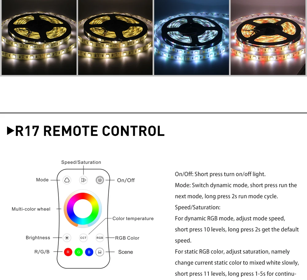 5 м 5050 SMD RGB CCT светодиодный светильник s Водонепроницаемый 60 Светодиодный s/m гибкий светильник DC 12 В теплый белый 2,4G беспроводной синхронный контроль