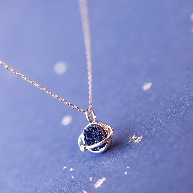

925 sterling silver Blue Planet Charm Pendants Neckalce Choker Statement Collar Necklace For Women Wedding Jewelry Gift dz805