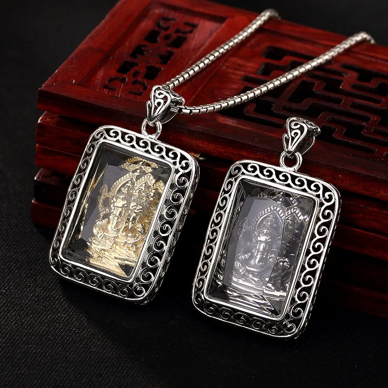 

Silver S925 Sterling Silver Antique Thai Silver Inlaid Trunk Nose Pendant, Long Style Sweater Chain, Male Lady Pendant