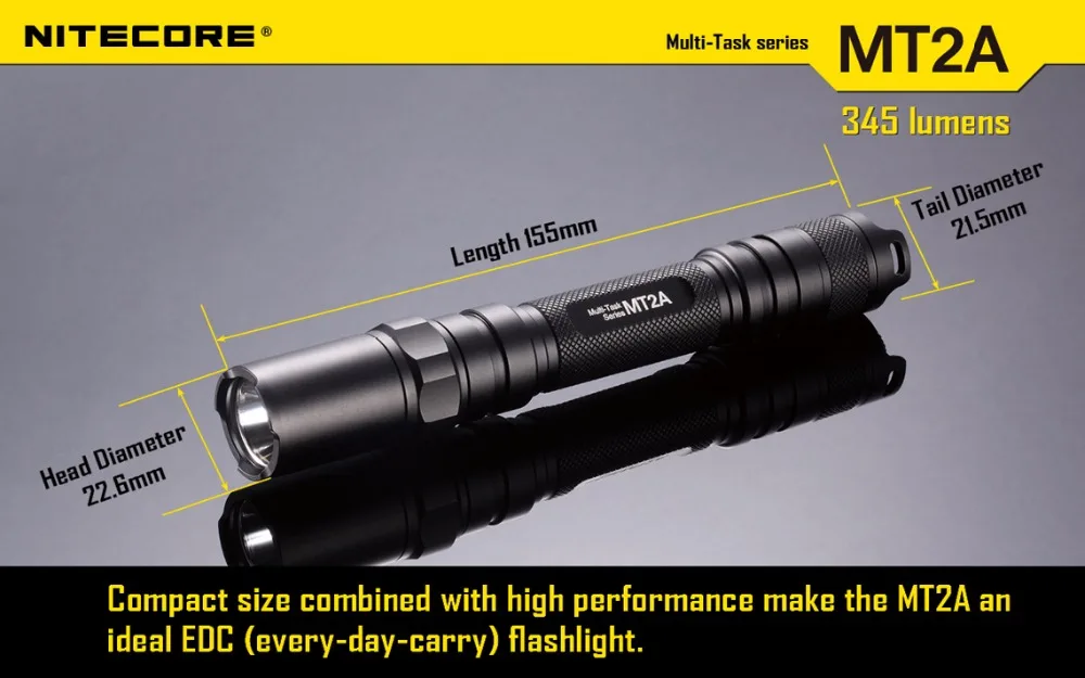 Тактический Фонарь NITECORE MT2A CREE XP-G2 R5 светодиодный, макс. 345 люменов, дальность луча 152 м, многоцелевой фонарь для повседневного использования