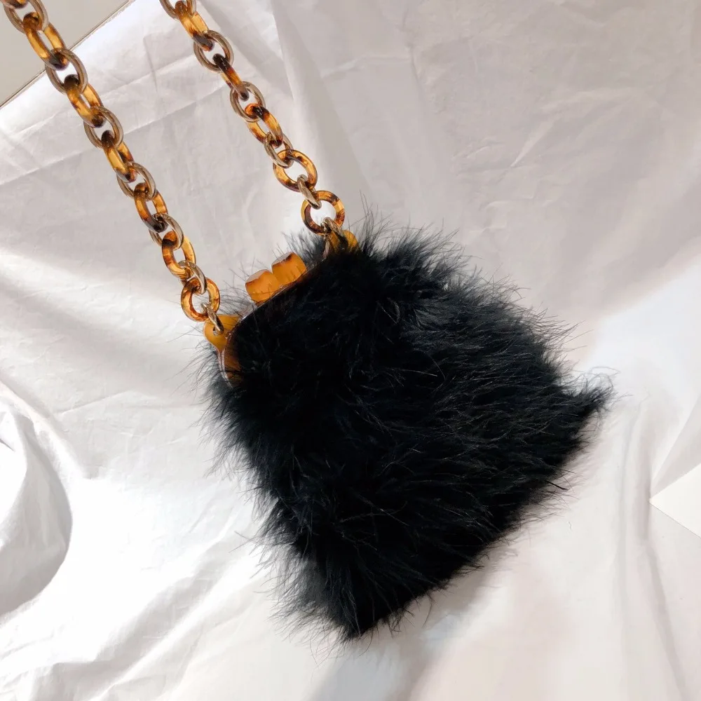 Зимняя женская меховая сумка страусиные перья акриловая цепочка дамские сумочки роскошный дизайн мини-сумки с зажимом винтажная шикарная сумка-мессенджер