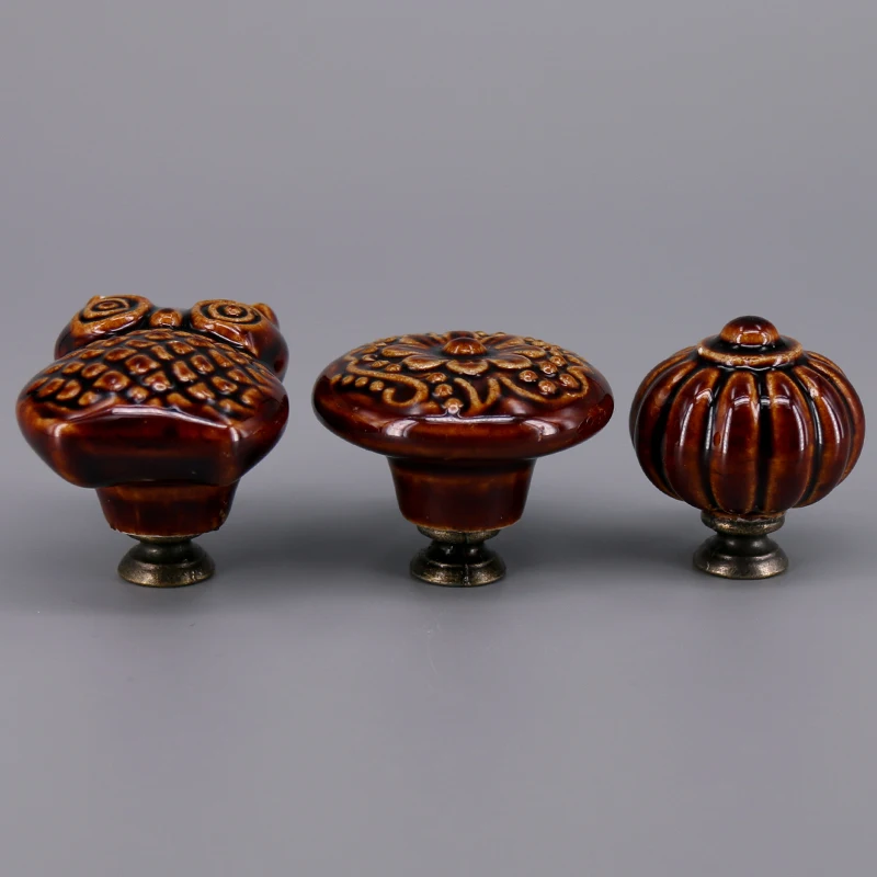 6 قطع زهرة/القرع/البوم السيراميك مجلس الوزراء دولاب مقابض سحب درج الأطفال غرفة الخزف أثاث المطبخ خزانة المقابض