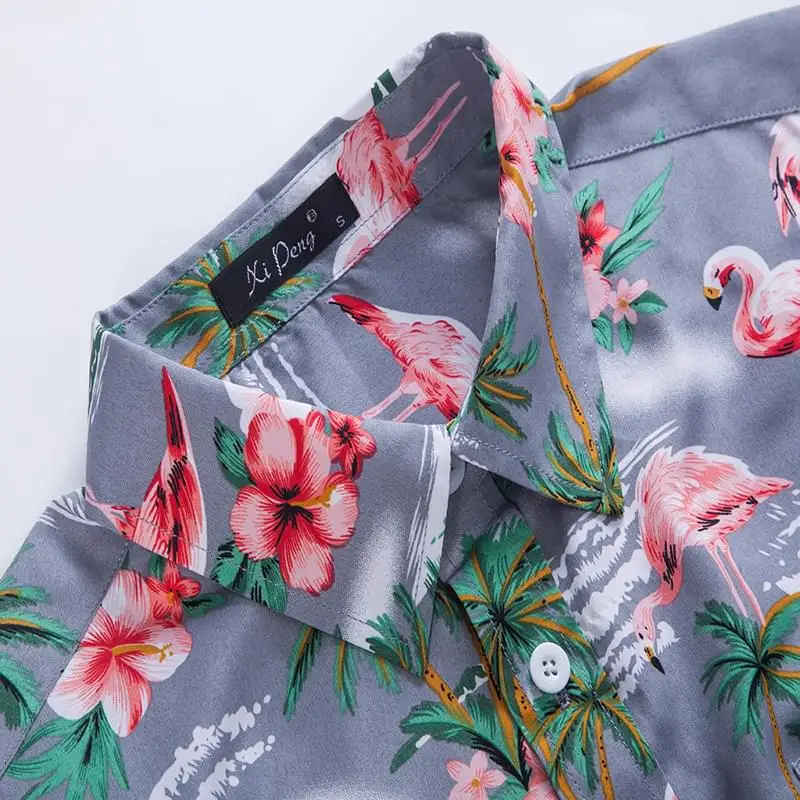 Гавайские рубашки На Пуговицах Мужские рубашки Camisa Masculina мужские Фламинго повседневные с коротким рукавом пляжный Boho гавайская рубашка