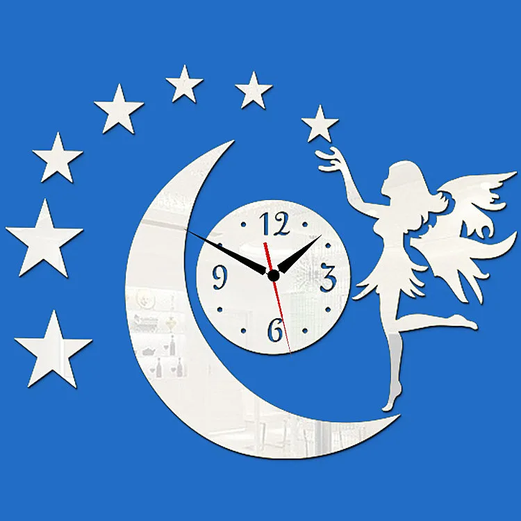Free Shipping Wall Sticker Clocks Angel Mirror Surface DIY Clock Personalized Kid's Room Decoration Quartz Mute Acrylic | Дом и сад