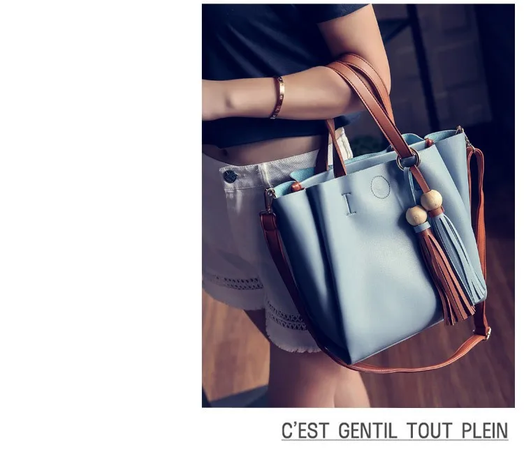 7 Handbags Korean Tassel Big Bag Autumn New Women Bags Hit Color Female Package Fashion Leisure Single Shoulder Handbag