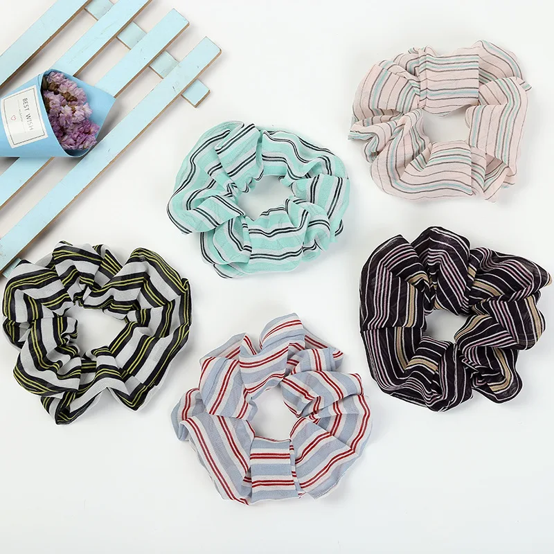 

Free Shipping New summer striped printed women's lace hair Scrunchies Hair Tie Hair Accessories Ponytail Holder Hair 2019