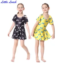 Muslim Children Girl Print Swimsuit 2017 Summer New Kids Girl O-neck Short-sleeve Skirt 2 Pieces Set Swimwear Yellow And Black