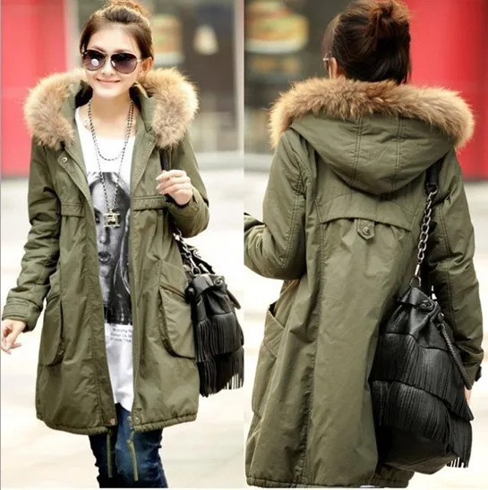 Winter Coat Women Thickening Outerwear New 2013 Khaki Parka With fur