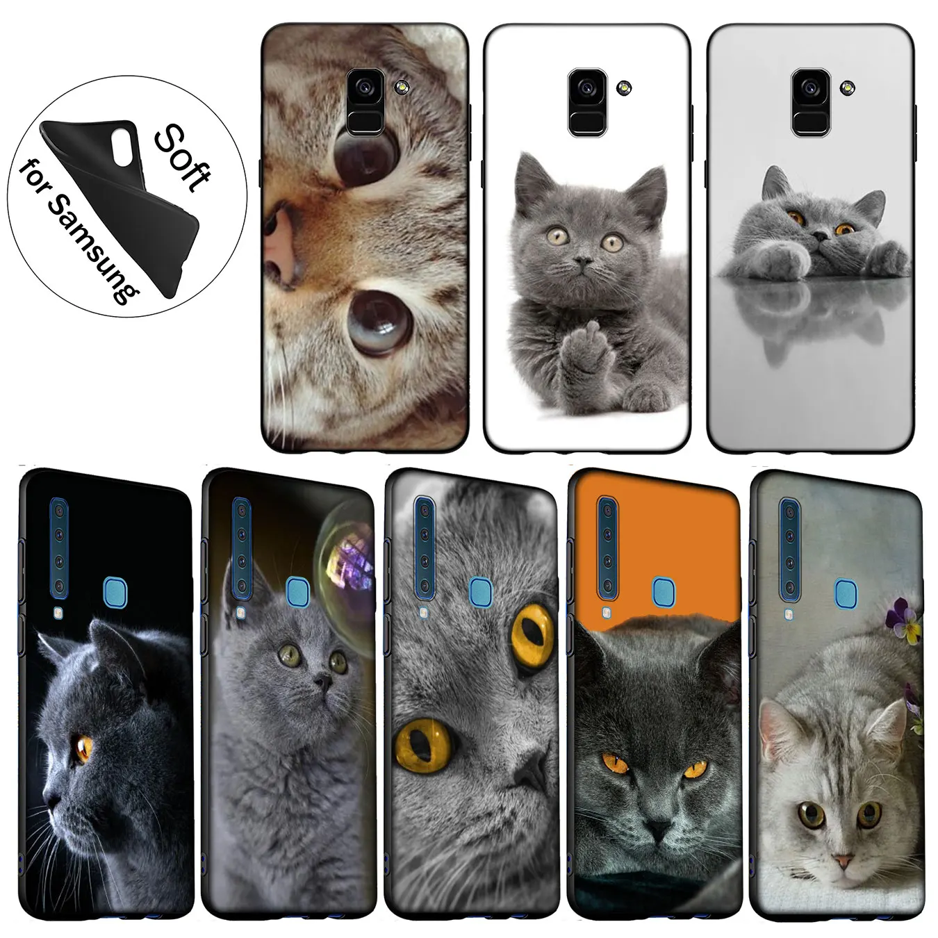 IYICAO British Shorthair cat Top Design Soft Case for Samsung Galaxy A6 A9 A8 A7 2018 A3 A5 2016 2017 Note 9 8 10 Plus Lite |