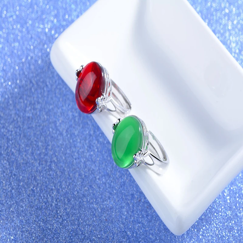 Qevila New Fashion Rings Jewelry Red Green Agate Open Ajustable Silver Wedding Engagement Rings for Women Anniversary Gift Rings (6)