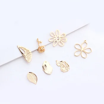

6PCS 24K Gold Color Plated Brass Flower Leaves Wings Charms Pendants for DIY Jewelry Making Findings Accessories
