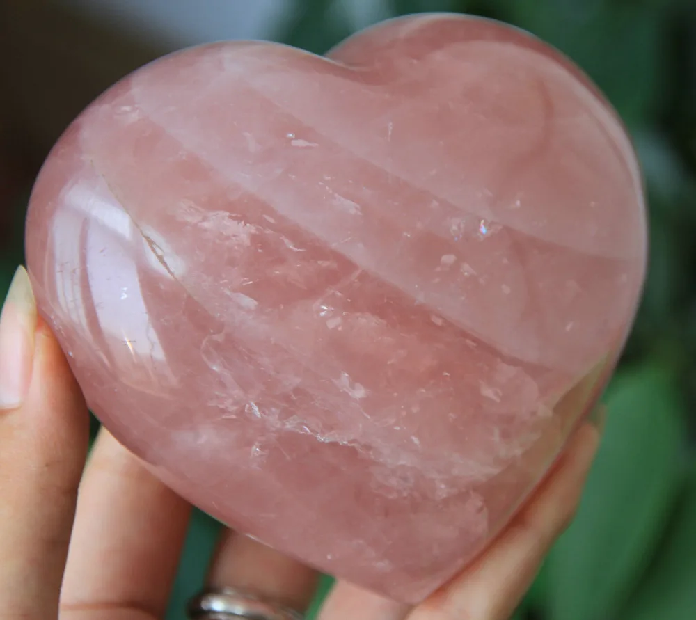 

huij 00759 NATURAL PRETTY ROSE QUARTZ CRYSTAL HEART HEALING Bronze Statue