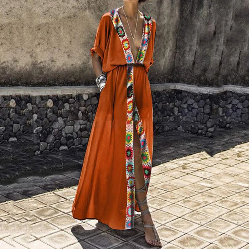 

Bohemian Polka Split Sexy Maxi Dresses Women 2019 New Autumn High Waist Pleated Female Fashion Skinny Big Swing Long Dress