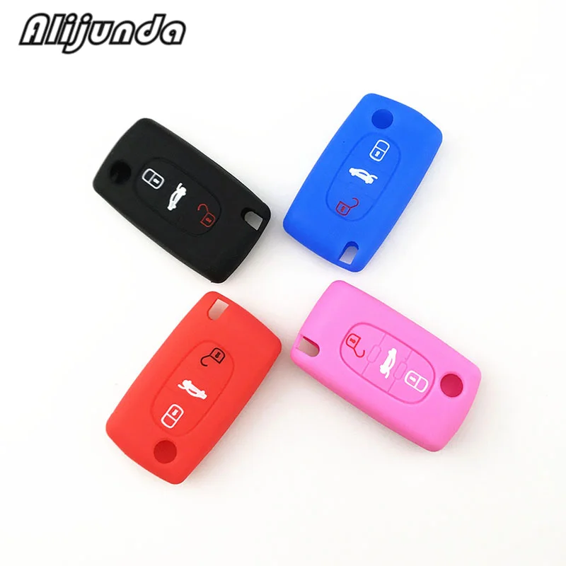 

AX SILICONE 3BUTTON FLIP KEY CASE REMOTE HOLDER COVER KEY FOB POCKET SHIELL FOR PEUGEOT 107 307 308 406 407 408 207 607 KEYCHAIN