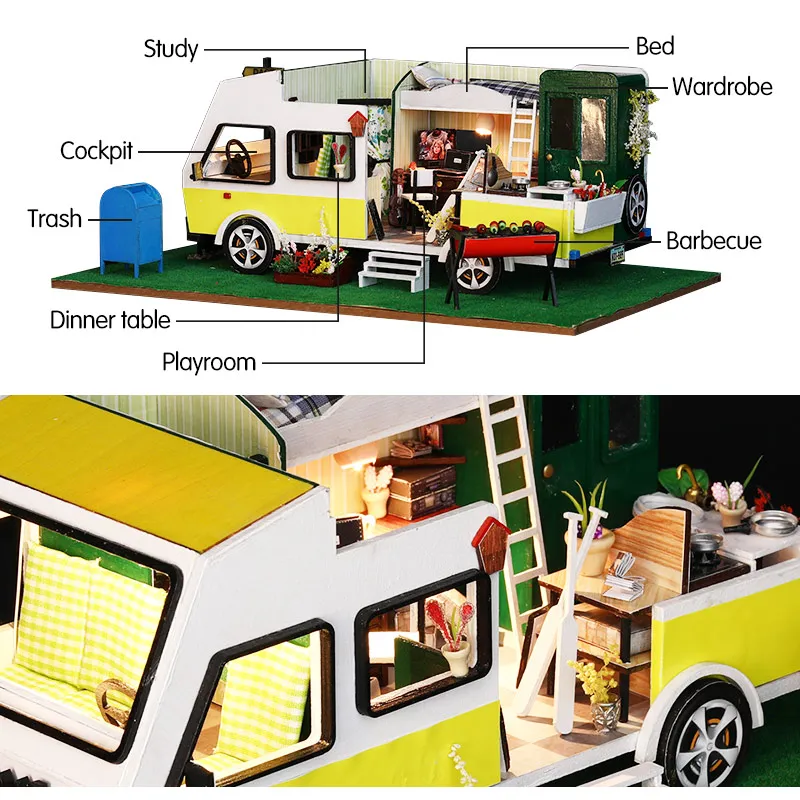 Doll House DIY Miniature Dollhouse Model Building Kits Wooden Furnitures Dolls Houses Toys for Children Christmas Gift