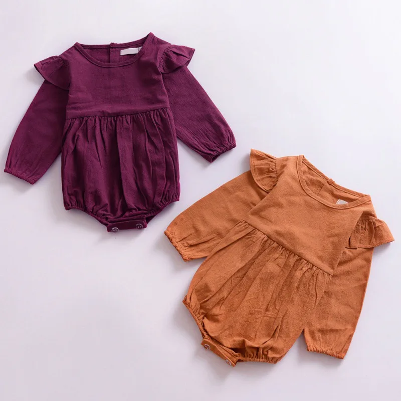 

Baby Girls Solid Fly Sleeve Romper Spring Autumn Fashion Newborn O-Neck Jumpsuit Cotton Outfit Clothes 6-24M